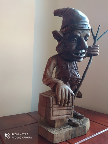 Duende De La Suerte De 45 Cm Tallado En Madera