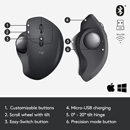 Ratón De Trackball Inalámbrico Logitech Mx Ergo,