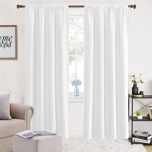 NANWEI Cortinas Blackout con bolsillo para varilla para recamara sala Premium 270X215cm 2 Paneles Aislamiento térmico y Reducción de ruido Tela impermeable Blanco