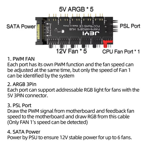 Hub Controlador Ventiladores Argb Jeyi Con 6 Conectores Fan