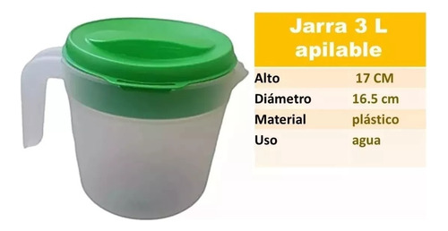 Jarra Apilable Con Tapa Plástico Resistente 3 Litros