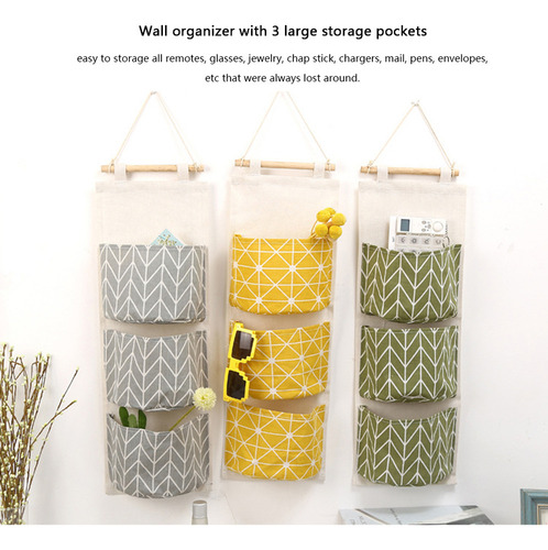 Bolsa De Almacenamiento Colgante De Algodón Nórdico Con 3 Bo