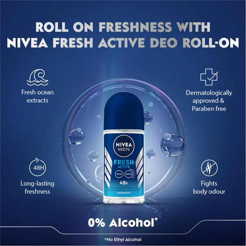 Desodorante Nivea Men Fresh Active Roll On, 50 Ml, 48 Horas