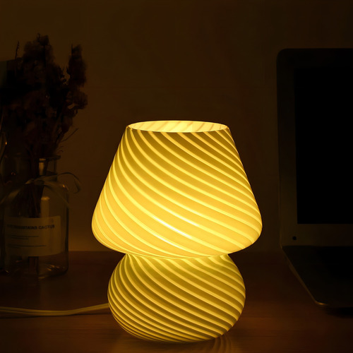 Lámpara De Mesita De Noche De Cristal Con Diseño De Hongo Estructura Verde Pantalla Verde