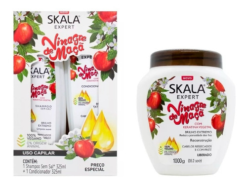 Kit Skala Shampoo Acondicionador Y Mascara Vinagre De Maca