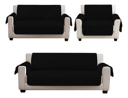 Protector Cubre Sala Doble Vista Lavable En Casa -3 Piezas- Color Negro - Gris Lisa