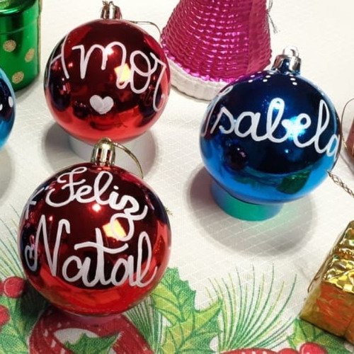 Kit Com 6 Bolas De Natal Personalizadas Com Lettering | MercadoLivre