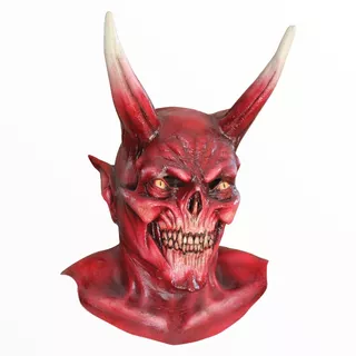 Máscara Diablo Demonio Con Cuernos Aterrador Halloween Color Rojo