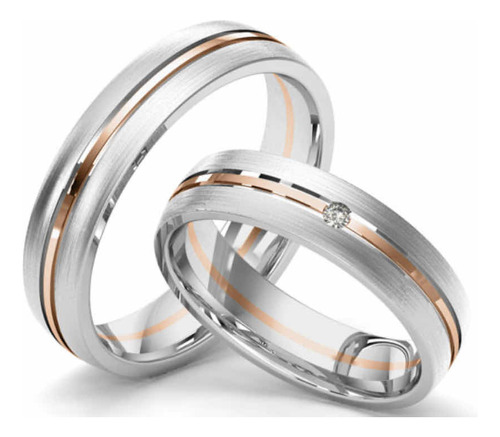 Par De Anillos De Matrimonio Oro  14k Blanco Y Rosa Confort