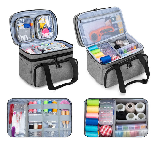 Organizador De Costura Doble Capa Con Bolsas Desmontables