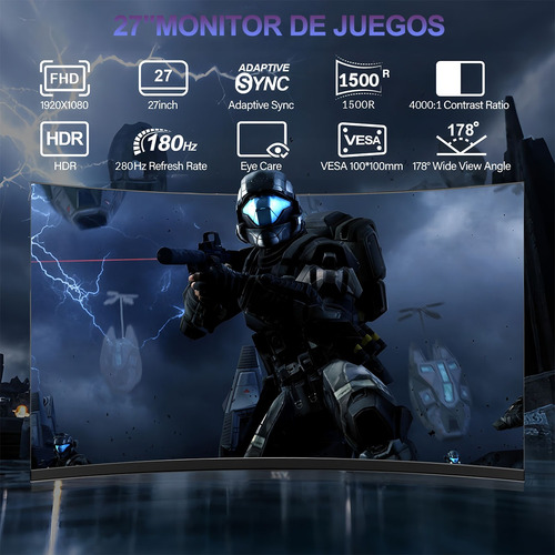 Monitor Gamer Curvo 27'' Rgb Full Hd 180hz 1ms 1500r Hdmi+dp Negro