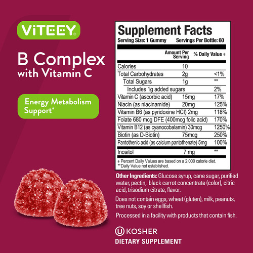 Viteey Gomitas Complejo B 60 Uds Sabor Fresa Veganas