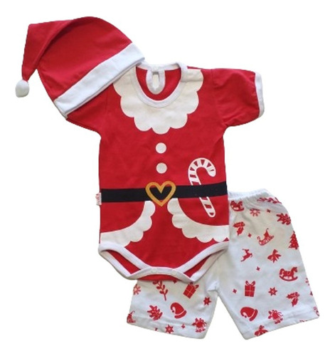 Conjunto Bebe Navidad Body Short Gorrito Papa Noel Ajuar 