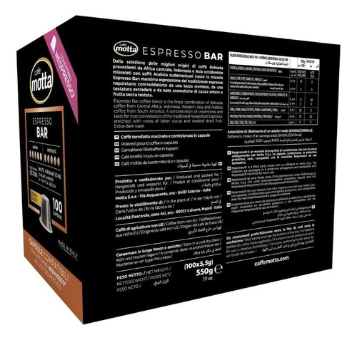 Capsulas Nespresso Cafe Motta Espresso Bar Aroma Intenso Eu