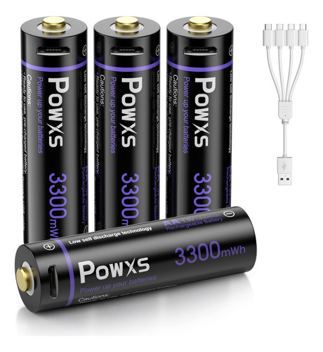 Powxs Baterias Aa Recargables Usb, Baterias Recargables Aa D