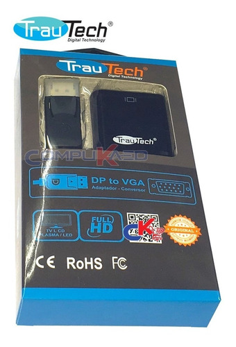 Adaptador Displayport Dp A Vga Trautech Pc Laptop A Proyecto