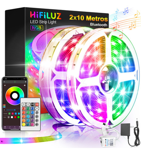 Hifiluz Tira De Luces Led App Bluetooth Control Rgb 20m (2x10m) Música Luces Led Para Cuarto