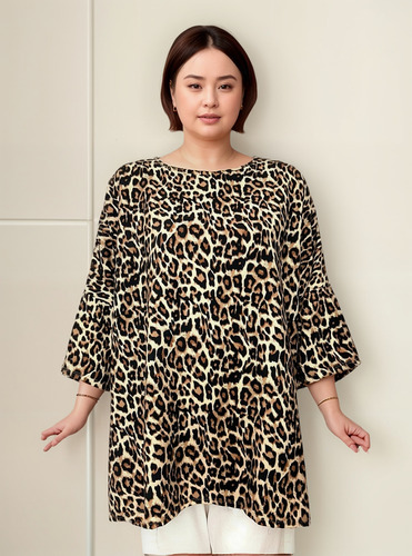 Maxi Blusa Remera Crep Animal Print Manga 3/4 Talles Grandes