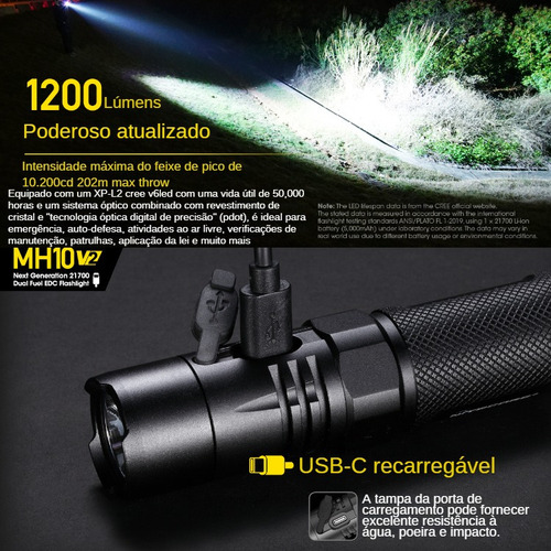 Nitechere Mh10v2 Linterna De Luz Fuerte 1200lm Táctica Flash