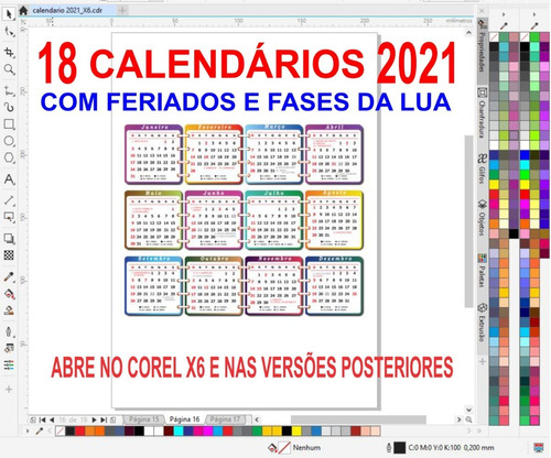 18 Calendários 2021 - Editáveis No Corel X6 Em Diante