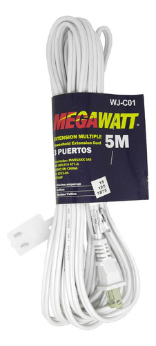 Extension Multiple 5mt 3 Puertos Blanca Ref Wj-c01 Megawatt