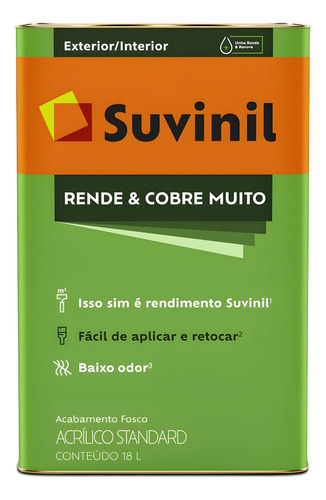 Tinta Acrílica Rende E Cobre Muito Branco 18 Litros Suvinil