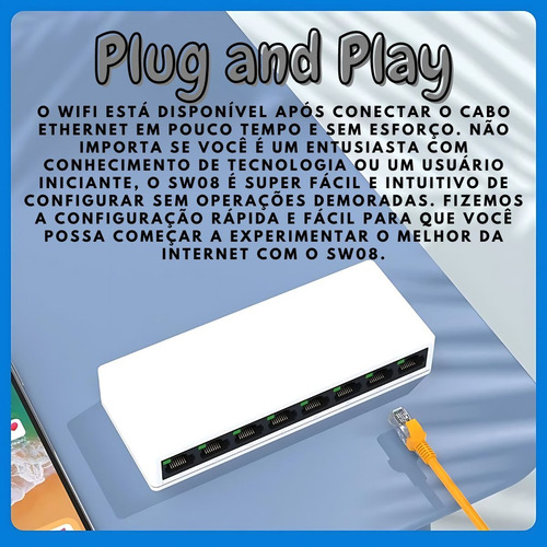 Switch 8 Portas Hub Cabo 10/100 Mbps Rede Ethernet Rj45