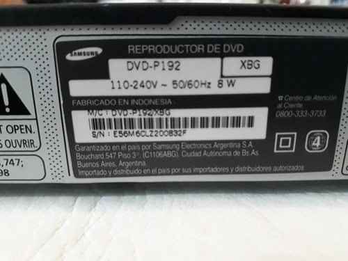 Reproductor Dvd Samsung P 192 Sin Control Remoto Floresta