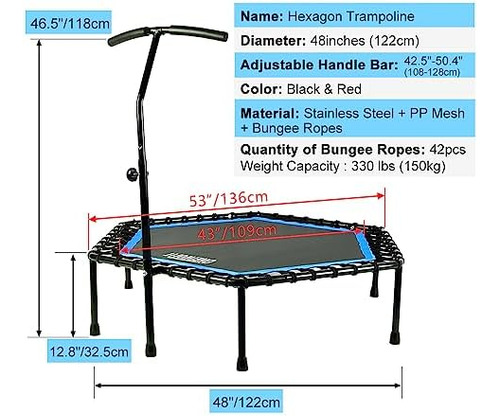Mini Trampolín Silencioso De 48 Pulgadas Con Barra De Mango