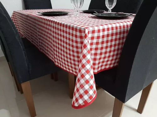 Toalha De Mesa Natal Estampada 4 Cadeiras Xadrez Vermelho