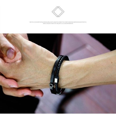 Imagen 3 de 6 de Pulsera Piel Dos Colores Con Placa Acero Pavonado - 69