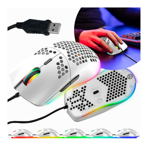 Mouse Gamer Alambrico Usb M6 Profesional Luz Led Rgb Transpirable 7 Botones 12000 Dpi