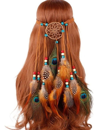 Diadema De Plumas Dreamcatcher De Pavo Real Bohemia