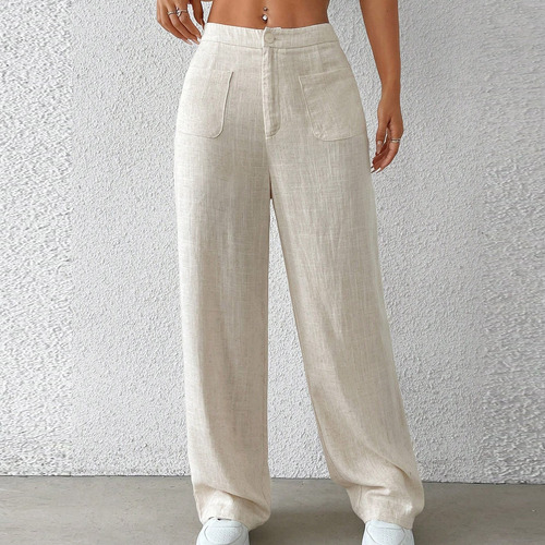 Algodón De Cintura Media Casual De Color Liso Para Mujer Y