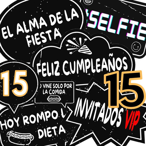Kit Imprimible Selfie 100 Diseños Props Cumpleaños 15 Años