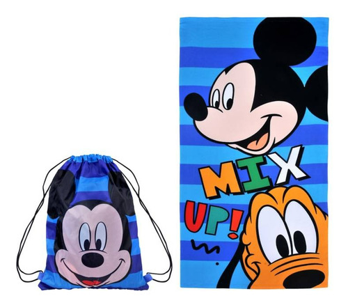 Toalla Playa + Bolso Morral Cordel Diseños Disney Marvel Color Mickey Mix Up Tm