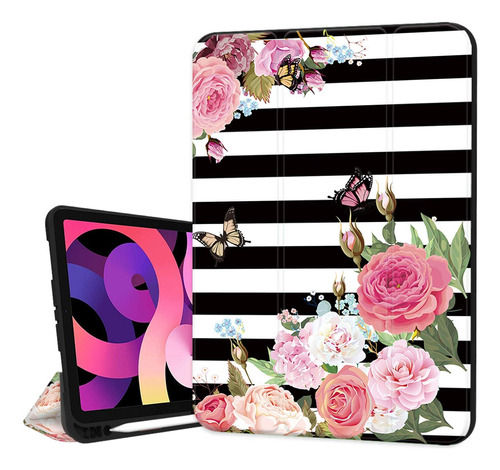 Estuche Mariposa Con Rayas Y Flores  Para iPad Pro 11 2.a Y