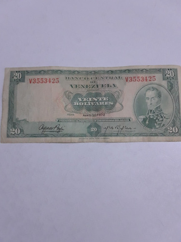 Billete De 20 Bs Abril 11- 1972