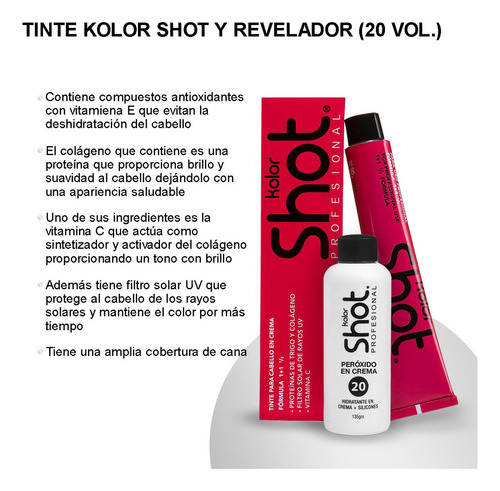 Tinte Para Cabello Kolor Shot ( Los Colores) + Peroxido Color y Numero de tinte 9 Rubio Muy Claro Tono tintes