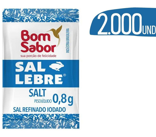 Sal Em Sache Refinado Lebre Bom Sabor 0,8g - 2000 Sachês