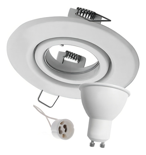 Pack X 50 Spot De Embutir Metalico Color Blanco Redondo Movil Completo Con Zocalo Y Dicroica Led Luz Calida 7w