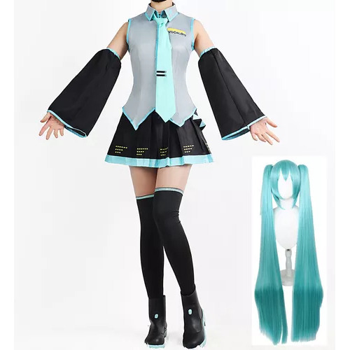 Disfraz De Cosplay Y Peluca De Miku, Uniforme De Falda Corta