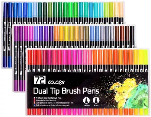 Set de Marcadores doble punta (Fineliner y Brushpen) x48 colores Bruynzeel