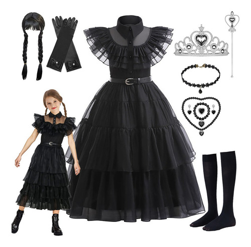 Disfraz De Wednesday Merlina Addams Para Niñas Halloween