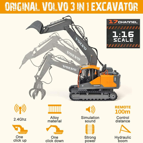 Volvo Rc Excavadora 3 En 1 Construcción Camión Metal Pala