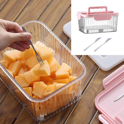 Fiambrera De Frutas Portátil, Caja Para Pícnic Rosa 1600ml