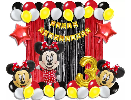 Combo De Globos Metalizado Minnie Mouse Cortina Numero Arco