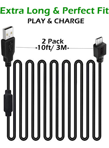 Pacote Com 2 Cabos Usb De Controle Ps4 De 3 M, Toque E Carre
