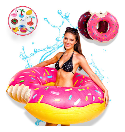 Boia Donut Grande Piscina Inflável 120cm + Cor Rosa
