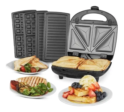 Sandwichera Electrica 3 En 1 Nex Waflera Panini Pan Lactal